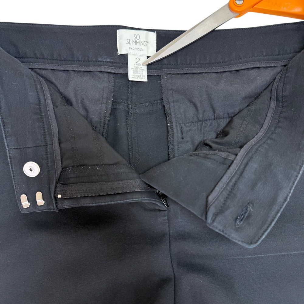 Chico's So Slimming Crop Pants Size 2 Black Stretch Tapered Trousers Office Chic - Picture 3 of 7